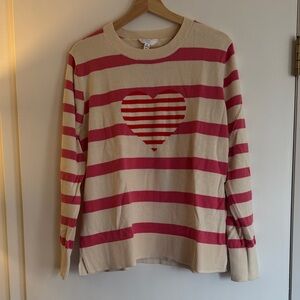 Time and Tru Pink and Cream Striped Heart Sweater